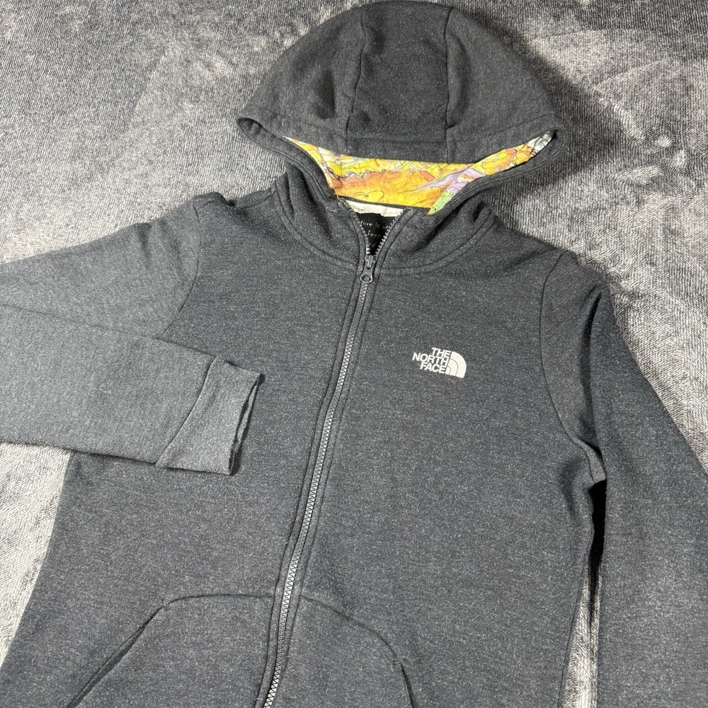 The North‎ Face Hoodie Womens Medium Dark Gray Full Zip Floral Adventure Logo